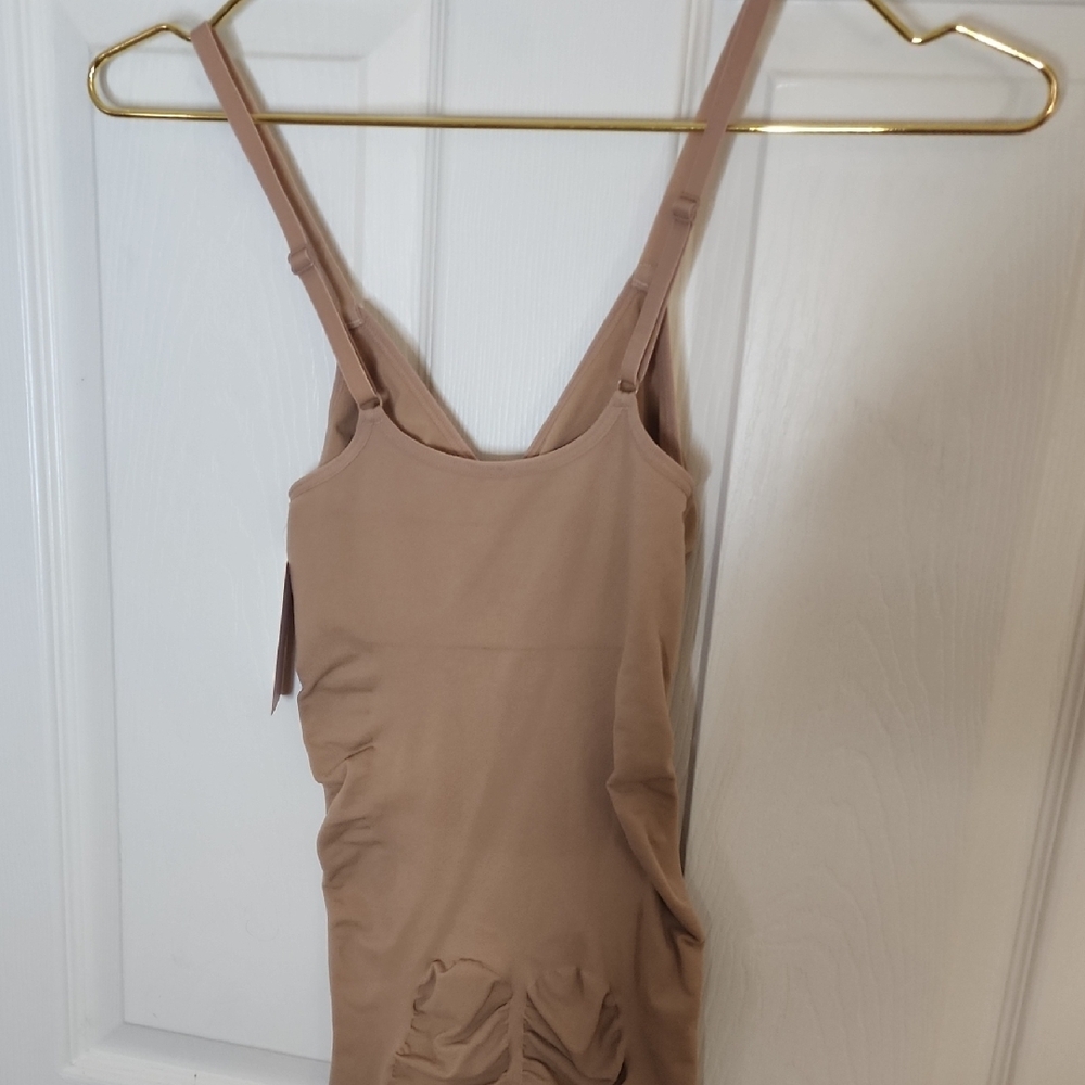 Tan Ruched Sleeveless Dress